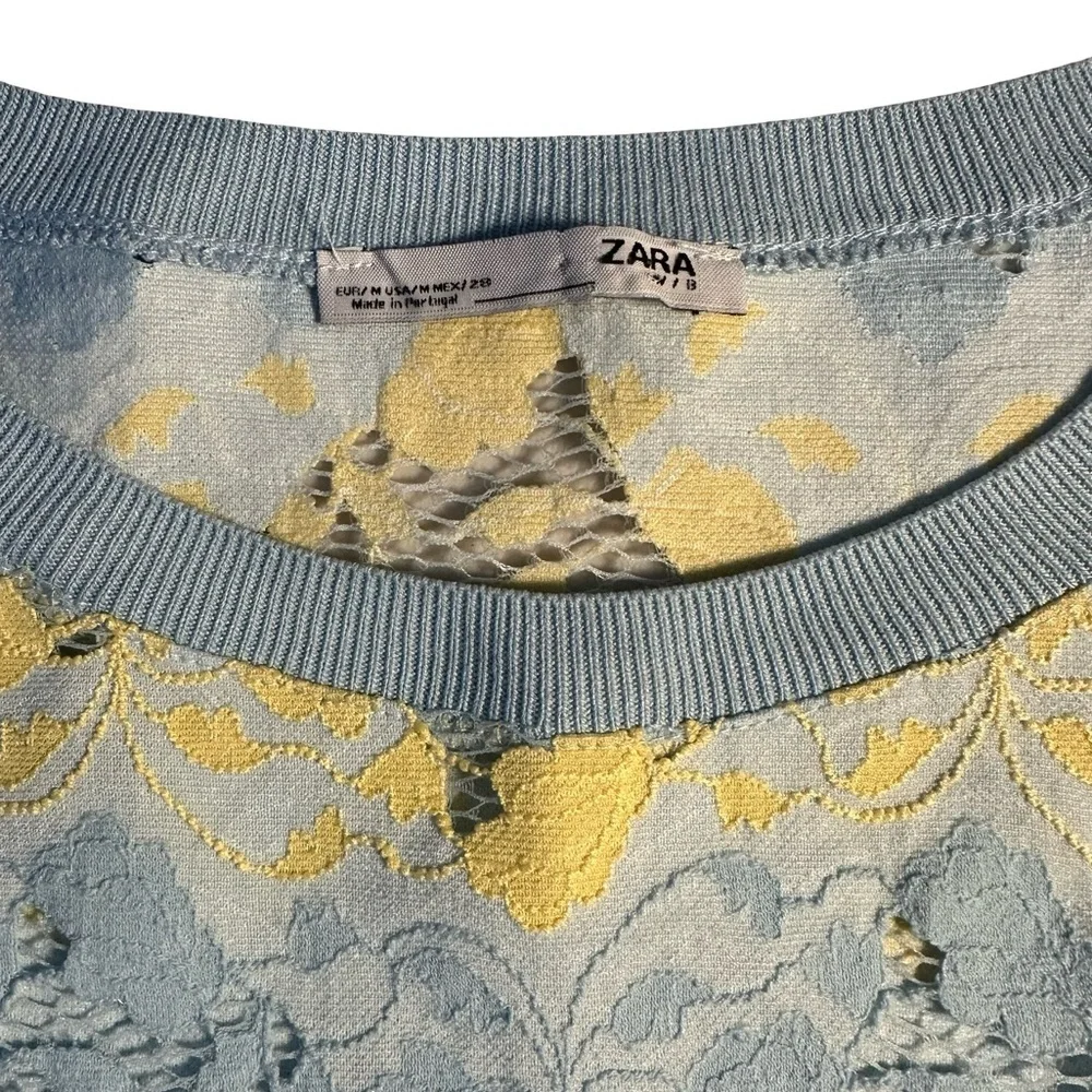 Zara blue and yellow striped lace top - Picture 6 of 9